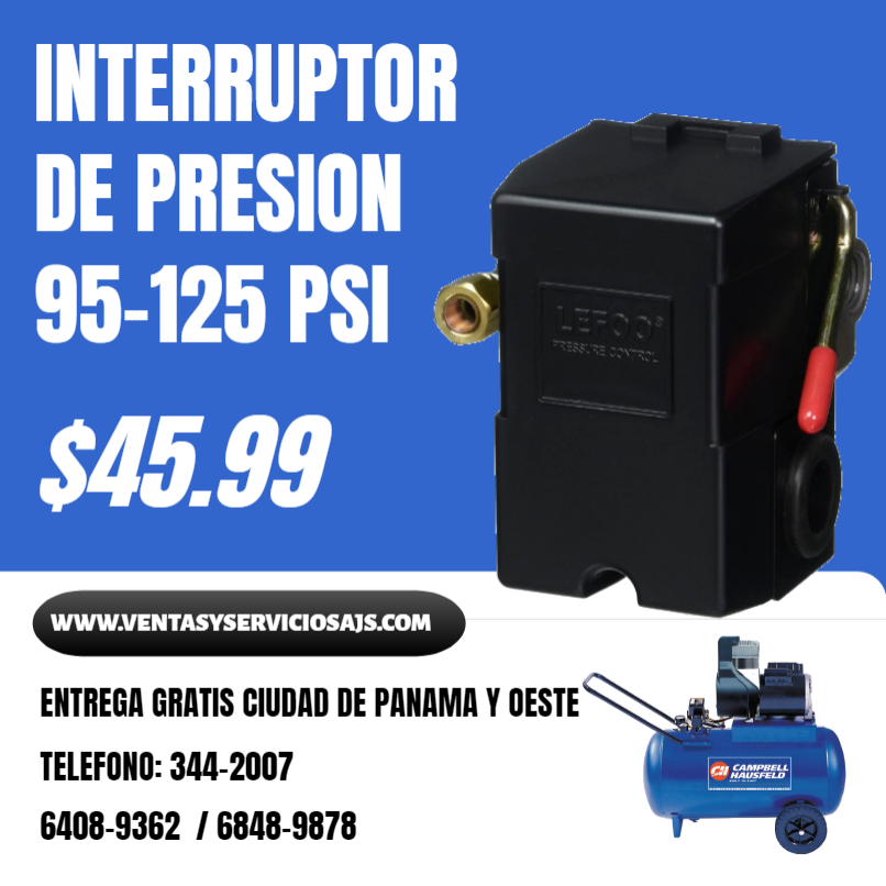 95-125 psi interruptor de presión para compresor de aire 1/4 npt 4 puertos entrega inmediata precio 45.99$ comprar en línea Panamá entrega sin costo adicional